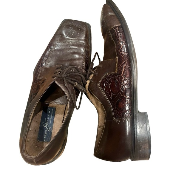 Giorgio Brutini Mens Shoes Square Toed Lace Embossing Size 10 Leather Brown - Picture 8 of 11